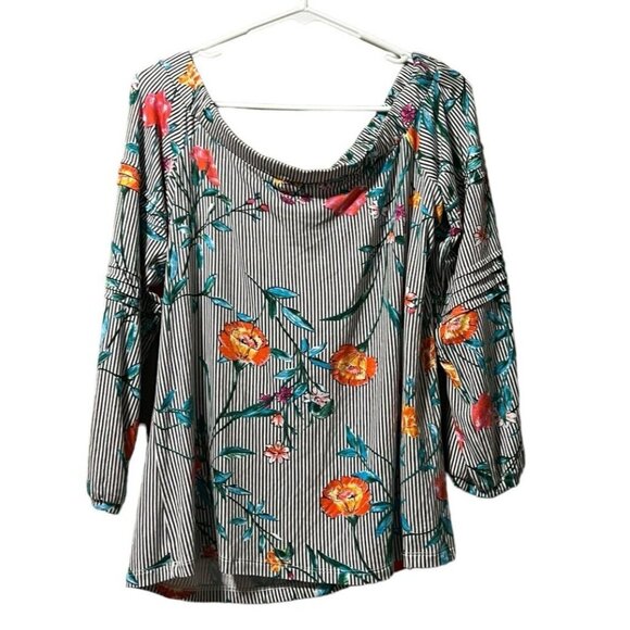 Daniel Rainn Floral Top Size M Elastic Neck Blouse Cottagecore Boho Peasant - Picture 2 of 10